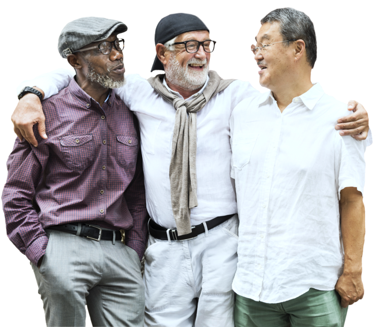 a group of senior man smiling
